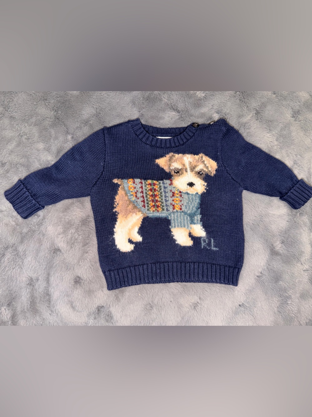 Ralph Lauren Navy Sweater with Puppy 3M
